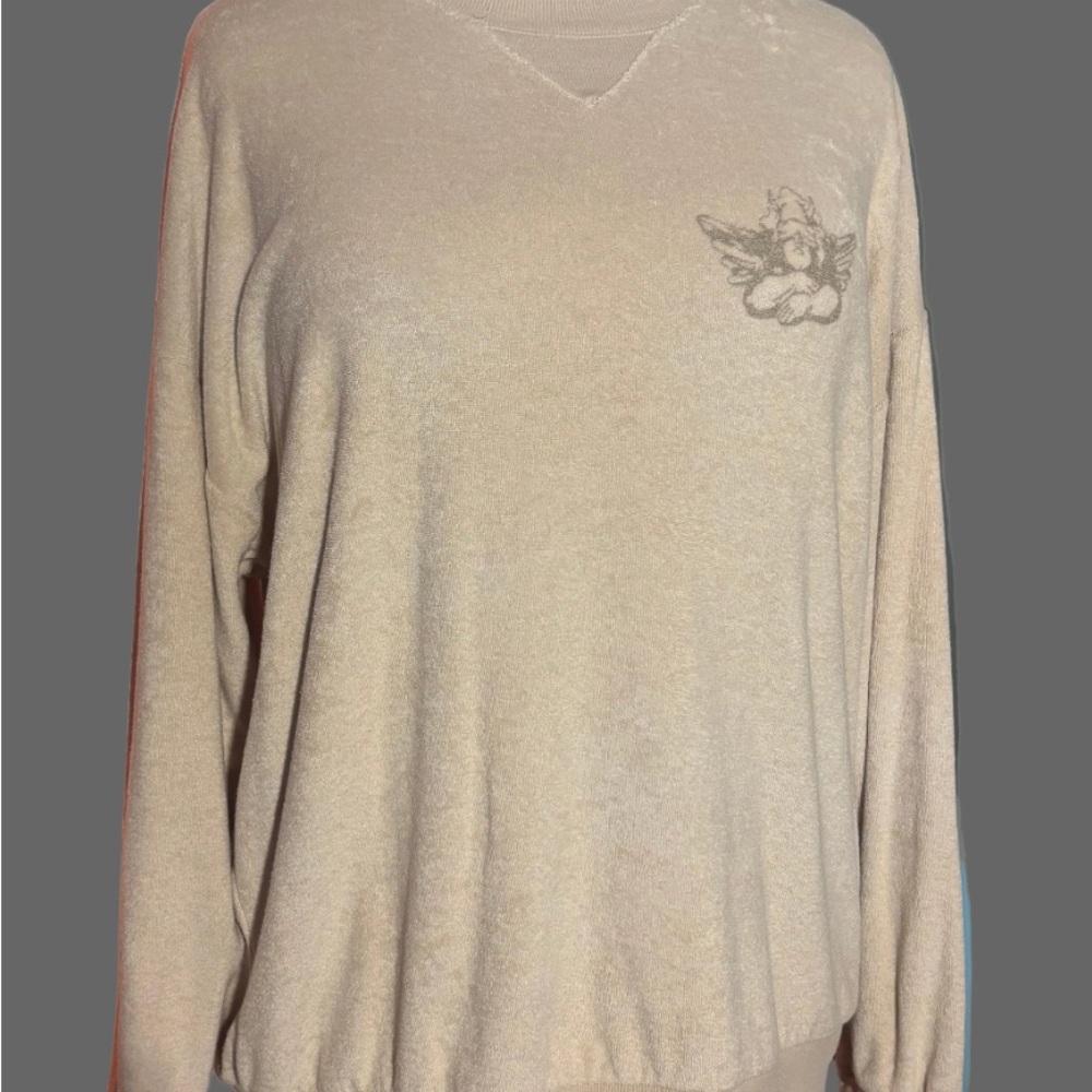 Boys Lie Beige V-Neck Sweater with Angel Embroidery